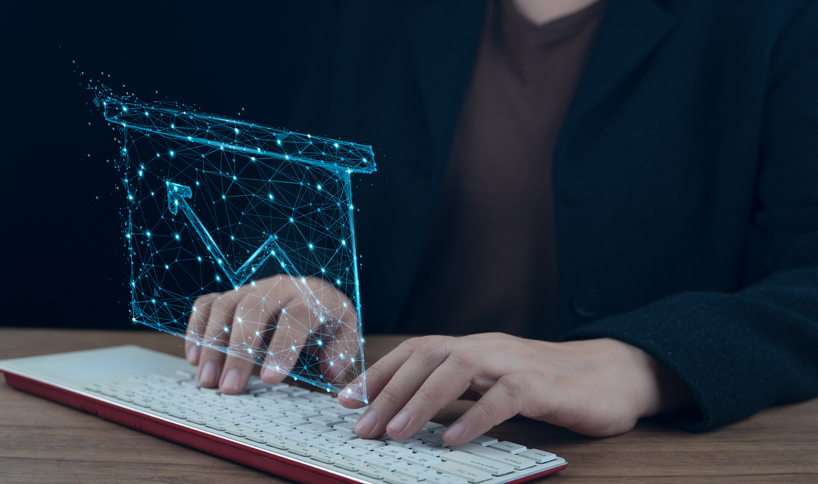 Business finance data analytics graph. Financial management technology. Dashboard data management on virtual screen. Analyst working System, make a report with KPI and metrics connected to database.